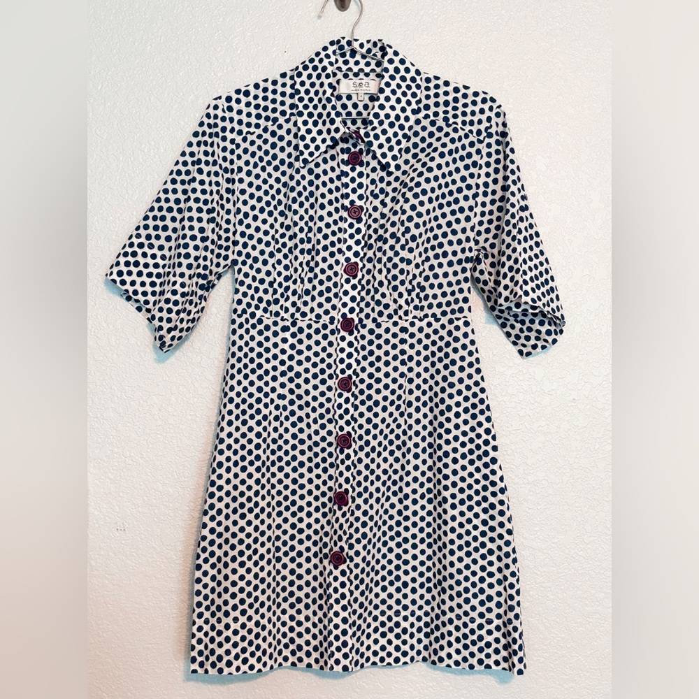 Sea New York Navy and White Polka Dot Mini Dress